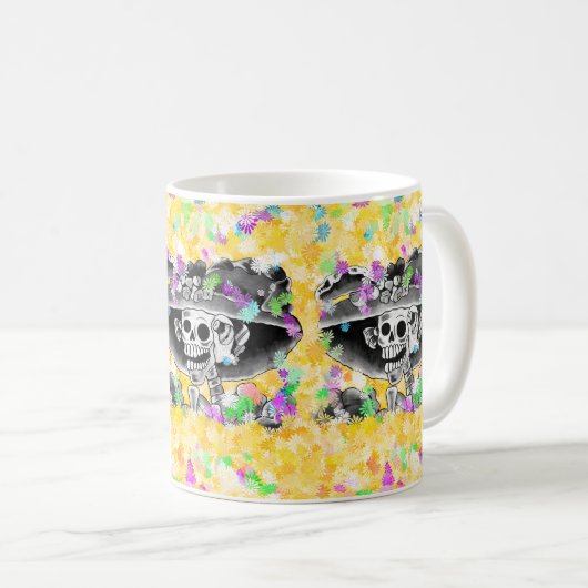 Laughing Skeleton Woman in Bonnet Koffiemok (Voorkant rechts)