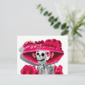 Laughing Skeleton Woman in Red Bonnet Briefkaart (Staand voorkant)