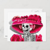 Laughing Skeleton Woman in Red Bonnet Briefkaart (Voorkant / Achterkant)