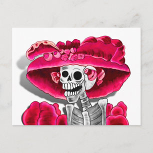 Laughing Skeleton Woman in Red Bonnet Briefkaart
