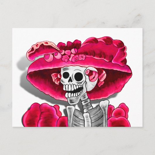 Laughing Skeleton Woman in Red Bonnet Briefkaart (Voorkant)