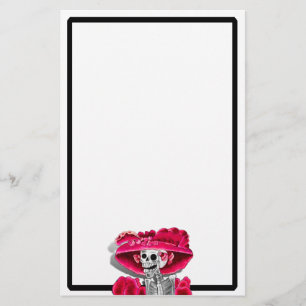 Laughing Skeleton Woman in Red Bonnet Briefpapier