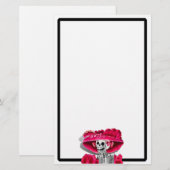 Laughing Skeleton Woman in Red Bonnet Briefpapier (Voorkant / Achterkant)