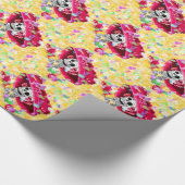 Laughing Skeleton Woman in Red Bonnet Cadeaupapier (Hoek)