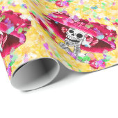 Laughing Skeleton Woman in Red Bonnet Cadeaupapier (Rol Hoek)