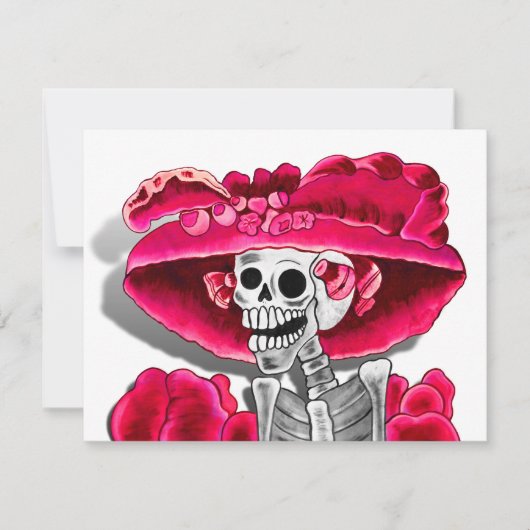 Laughing Skeleton Woman in Red Bonnet Kaart (Voorkant)
