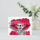 Laughing Skeleton Woman in Red Bonnet Kaart (Staand voorkant)