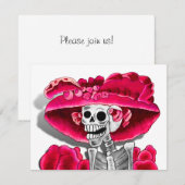 Laughing Skeleton Woman in Red Bonnet Kaart (Voorkant / Achterkant)