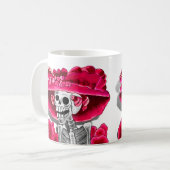 Laughing Skeleton Woman in Red Bonnet Koffiemok (Voorkant links)