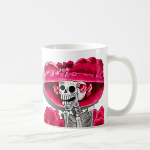 Laughing Skeleton Woman in Red Bonnet Koffiemok