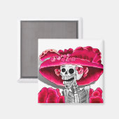 Laughing Skeleton Woman in Red Bonnet Magneet (Voorkant / Achterkant)