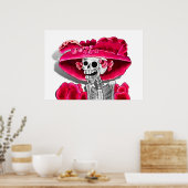 Laughing Skeleton Woman in Red Bonnet Poster (Keuken)
