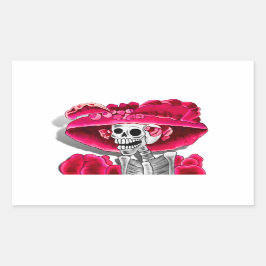 Laughing Skeleton Woman in Red Bonnet Rechthoekige Sticker