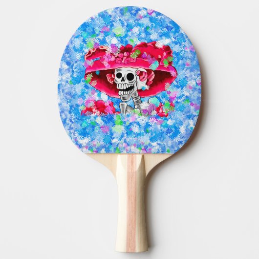Laughing Skeleton Woman in Red Bonnet Tafeltennisbatje (Voorkant)
