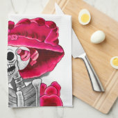 Laughing Skeleton Woman in Red Bonnet Theedoek (Quarter Fold)