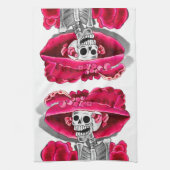 Laughing Skeleton Woman in Red Bonnet Theedoek (Verticaal)