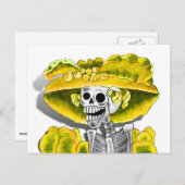 Laughing Skeleton Woman in Yellow Bonnet Briefkaart (Voorkant / Achterkant)