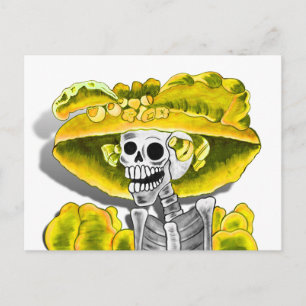 Laughing Skeleton Woman in Yellow Bonnet Briefkaart