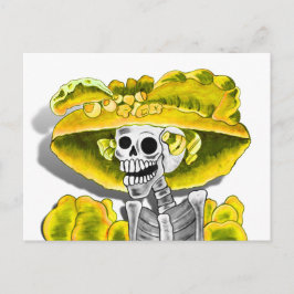Laughing Skeleton Woman in Yellow Bonnet Briefkaart