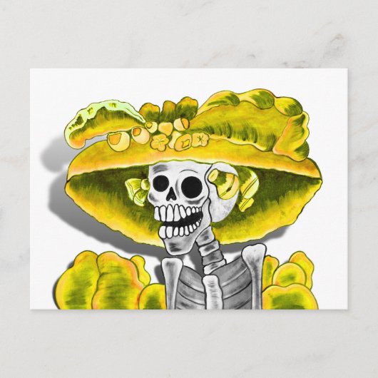 Laughing Skeleton Woman in Yellow Bonnet Briefkaart (Voorkant)