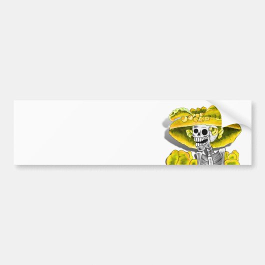 Laughing Skeleton Woman in Yellow Bonnet Bumpersticker (Voorkant)