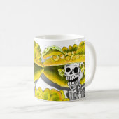 Laughing Skeleton Woman in Yellow Bonnet Koffiemok (Voorkant rechts)