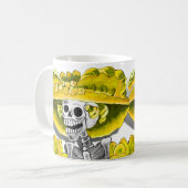 Laughing Skeleton Woman in Yellow Bonnet Koffiemok (Voorkant links)