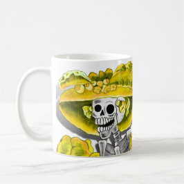 Laughing Skeleton Woman in Yellow Bonnet Koffiemok