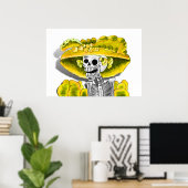 Laughing Skeleton Woman in Yellow Bonnet Poster (Thuiskantoor)
