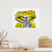 Laughing Skeleton Woman in Yellow Bonnet Poster (Keuken)