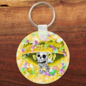 Laughing Skeleton Woman in Yellow Bonnet Sleutelhanger (Voorkant)