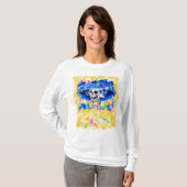 Laughing Skeleton Woman in Yellow Bonnet T-shirt (Voorkant volledig)