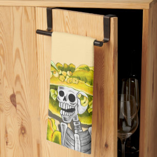 Laughing Skeleton Woman in Yellow Theedoek