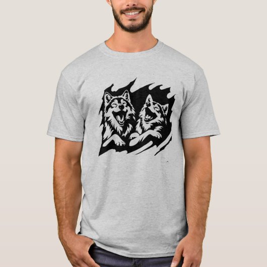 Laughing Wolves Wolf Animal Wildlife logo Art T-shirt (Voorkant)