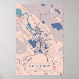 Launceston Australië Winderige Stad Kaart Reizen Poster