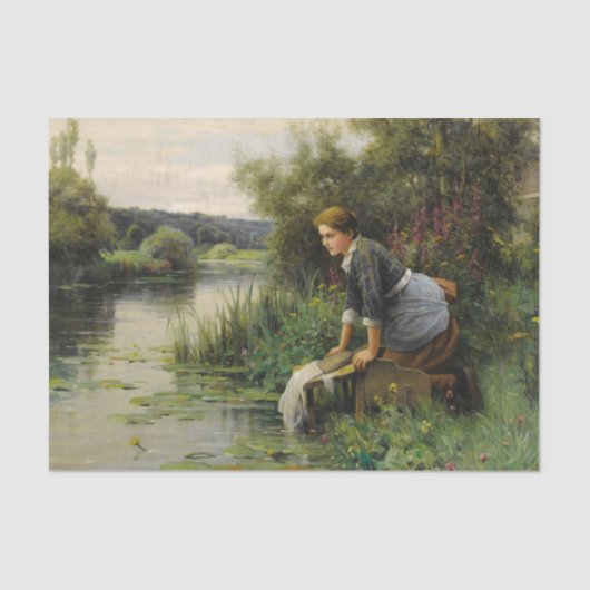 Laundress by the Water's Edge van Daniel Knight Tissuepapier (Voorkant)