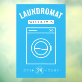 Laundromat 24/7 Wash and Fold Service Blue & White Raamsticker (Vel 3)