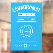 Laundromat 24/7 Wash and Fold Service Blue & White Raamsticker (Vel 2)
