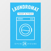 Laundromat 24/7 Wash and Fold Service Blue & White Raamsticker (Vel)