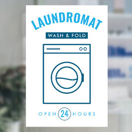 Laundromat 24/7 Wash and Fold Service Blue & White Raamsticker