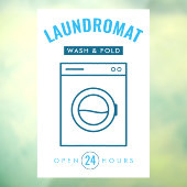 Laundromat 24/7 Wash and Fold Service Blue & White Raamsticker (Vel 3)
