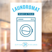 Laundromat 24/7 Wash and Fold Service Blue & White Raamsticker (Vel 2)