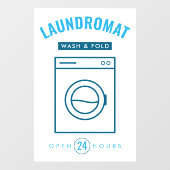Laundromat 24/7 Wash and Fold Service Blue & White Raamsticker (Vel)