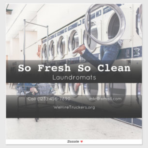 Laundromat company vehicle dat reclame maakt voor sticker