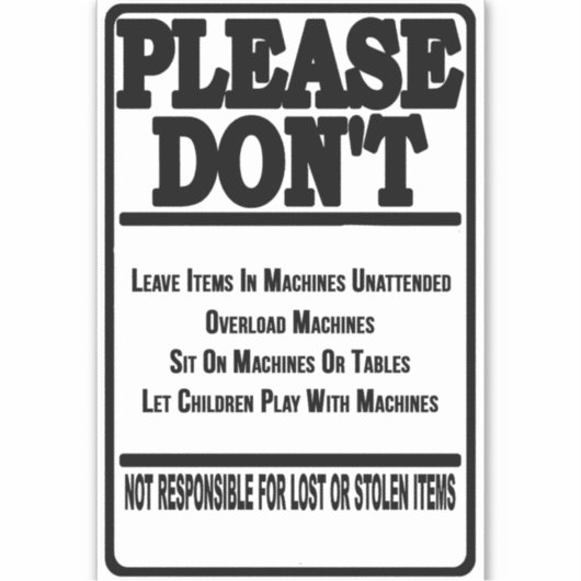 'Laundromat Rules' Laundry Store Overlay Zwart Sticker (Voorkant)