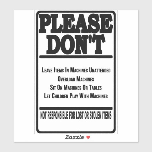 'Laundromat Rules' Laundry Store Overlay Zwart Sticker (Vel)