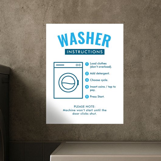 Laundromat Washer Instructions Wall Sign Poster