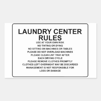 'Laundry Center Rules' Laundromat Overlay Zwart Rechthoekige Sticker
