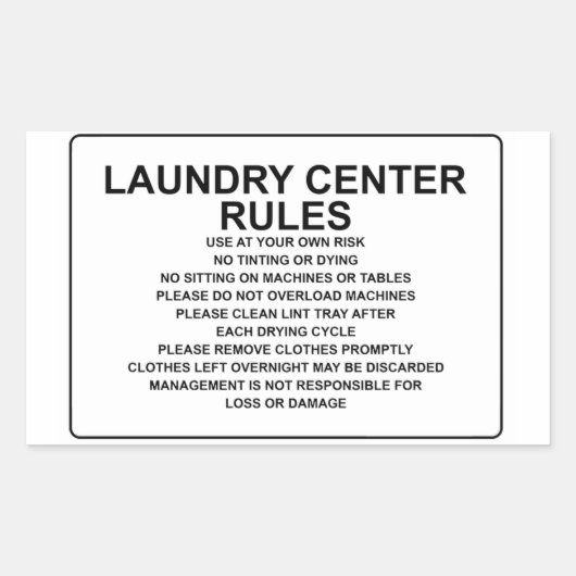 'Laundry Center Rules' Laundromat Overlay Zwart Rechthoekige Sticker (Voorkant)