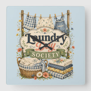 Laundry Day Society Cottagecore Bloemen Vierkante Klok